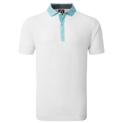 Footjoy Tossed Tulip Trim Pique Golf Polo Shirt - White/Maui Blue - thumbnail image 1