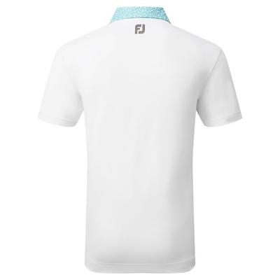 Footjoy Tossed Tulip Trim Pique Golf Polo Shirt - White/Maui Blue - thumbnail image 2