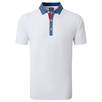 Footjoy Tossed Tulip Trim Pique Golf Polo Shirt - White/Twilight Blue
