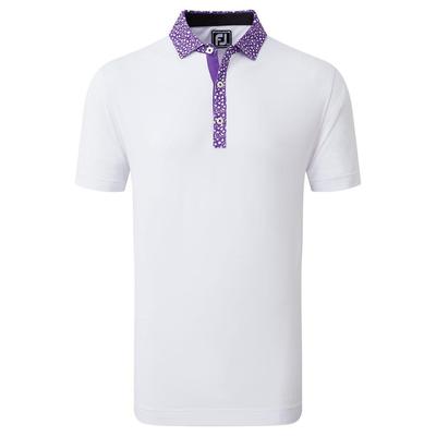 Footjoy Tossed Tulip Trim Pique Golf Polo Shirt - White/Violet