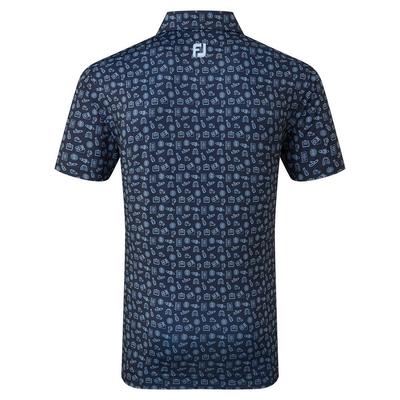 Footjoy Travel Print Lisle Golf Polo Shirt - Navy/Blue - thumbnail image 2