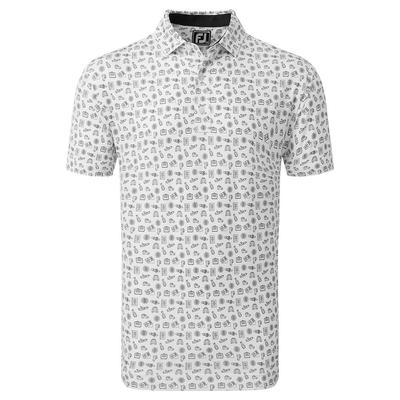 Footjoy Travel Print Lisle Golf Polo Shirt - White/Black