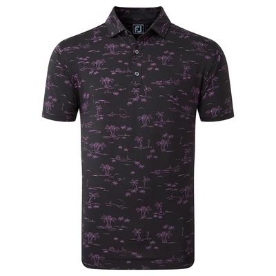 Footjoy Tropic Print Lisle Golf Polo Shirt - Black/Pink