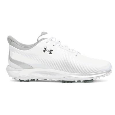 Under Armour UA Drive Fade Wide Golf Shoes - White/White/Metallic Silver