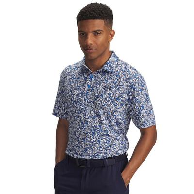 Under Armour Playoff 3.0 Printed Golf Polo Shirt - Blue Atlantis/White/Midnight Navy
