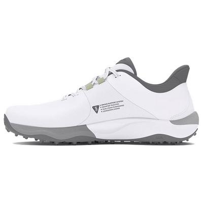 Under Armour UA Drive Pro Spikeless Wide Golf Shoes - White/White/Metallic Gun Metal - thumbnail image 2