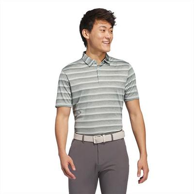 adidas 2 Colour Stripe Mens Golf Polo Shirt - Silver/Green - thumbnail image 2