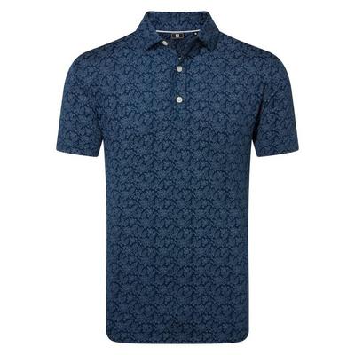 Footjoy Wingtip Floral Print Lisle Golf Polo Shirt- Navy/White