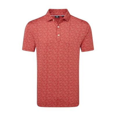 Footjoy Wingtip Floral Print Lisle Golf Polo Shirt- Red/White