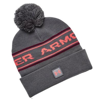 Under Armour Halftime Golf Pom Beanie Hat - Pitch Grey/Maroon - thumbnail image 1