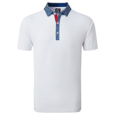 Footjoy Tossed Tulip Trim Pique Golf Polo Shirt - White/Twilight Blue - thumbnail image 1