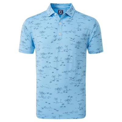 Footjoy Tropic Print Lisle Golf Polo Shirt - Sky Blue - thumbnail image 1