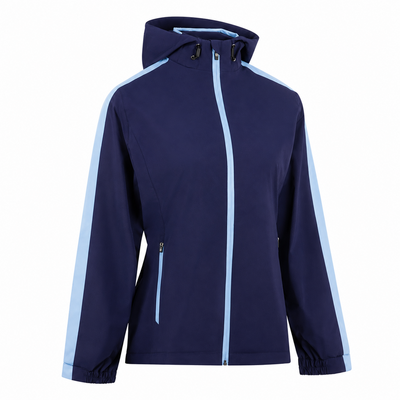 ProQuip Ladies Paige Hooded Waterproof Golf Jacket - Navy/Bonnie Blue
