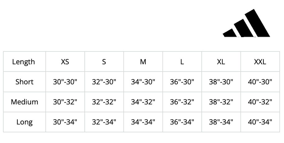 Size Chart for adidas Ultimate 365 Golf Shorts - Black