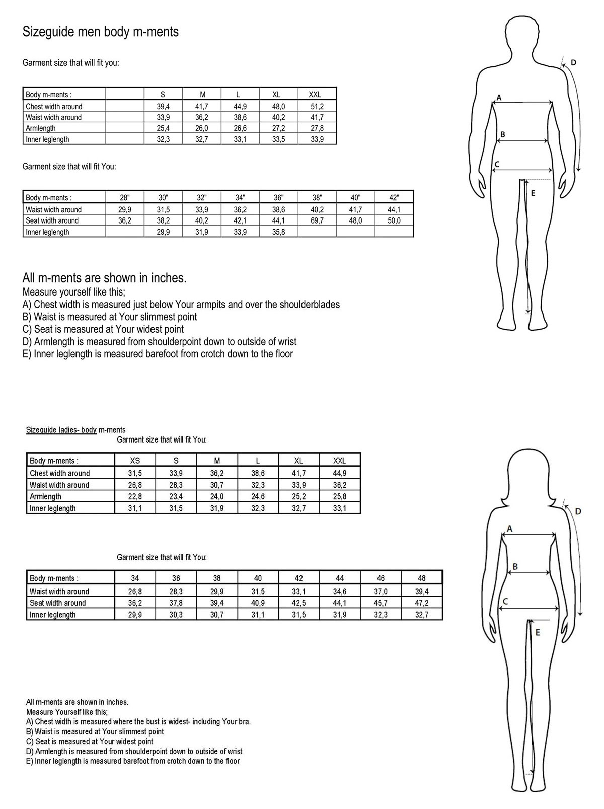 Size Chart for Abacus PDX Waterproof Golf Rain Jacket - Navy